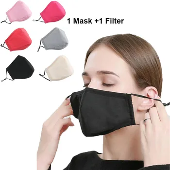 1 sæt Bomuld Unisex Maske Anti Støv, Luftforurening, Tåge Filter Mænd Dæmpe Vindtæt Munden Maske Genanvendelige Sort ansigtsmasker