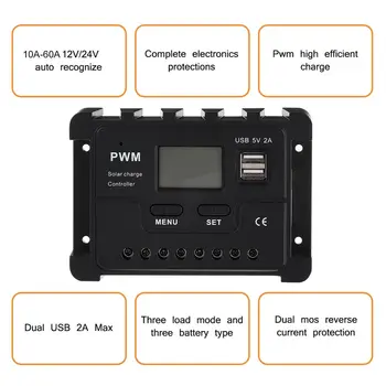 10A/20A/30A PWM-Controller Sol Opladning Regulator 12V 24V Automatisk LCD-Skærmen-Controller med Belastning Dual USB