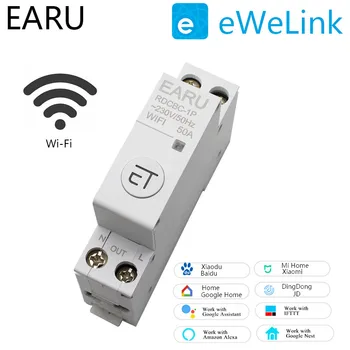 1P Din-Skinne WIFI Circuit Breaker Smart Timer Switch Relæ Fjernbetjening Af EWeLink APP Smart Home Compatiable Med Alexa Google