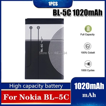 1pc BL-5C BL5C BL-5C Udskiftning Li-ion, Lithium Batteri 1020mAh Batterier til Nokia 1112 1208 1600 2600 2610 n70 n71