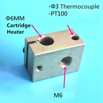 1stk V6 messing varmelegeme blok 11.5x16x20.5mm PT100 Høj temperatur modstand til Reprap Prusa i3 V6 hotend kit 3D-Printer