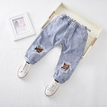 2019 nye koreanske børn leopard print syet jeans baby forår og efterår bukser