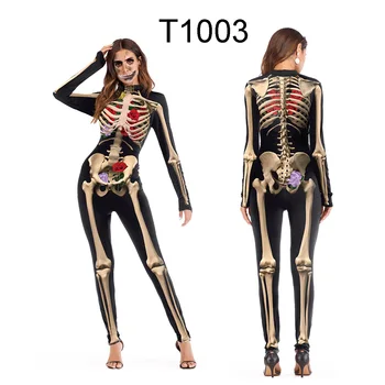 2020 MODE Voksne Skelet Print Cosplay Halloween For Kvinder Ghost Buksedragt Fest Karneval Ydeevne Skræmmende Kostume Bodysuit