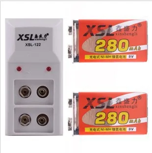 2STK XSL - 9 v 6f22 genopladeligt batteri 280mAh batteri mikrofon multimeter batteri + 1 STK 9 v batteri oplader