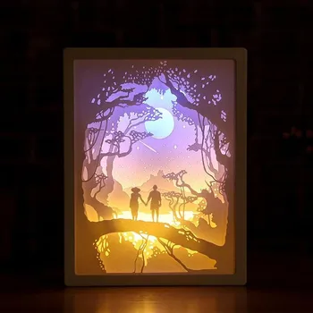 3D Kreative Papercut lyskasse Nat Lampe Papir Mønster Maleri LED Bord Bruser Farve Shadow Box Ramme