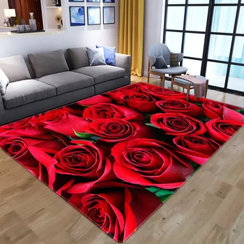 3D Rød Rose Blomst Sofa Korridor til Væg-Tæppe Moderne Hjem Decor Soveværelse Sengen Område Tæppe, Non-slip Tæppe Tæpper til stuen