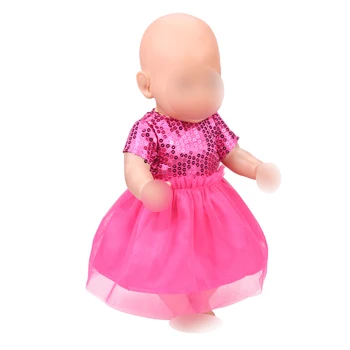 43 cm baby dukker Kjole nyfødte Magenta sequined kjole Baby legetøj nederdel passer Amerikansk 18 tommer Piger dukke f400