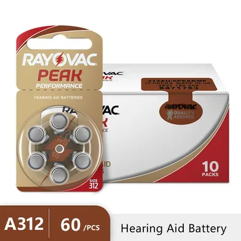 60 STK Rayovac PEAK High Performance høreapparat Batterier. Zink-Luft A312 312A ZA312 312 PR41 U Batteri til CIC BTE høreapparater