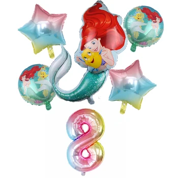 6stk Havfrue Ariel Tegnefilm Disney Princess Folie Balloner 32 