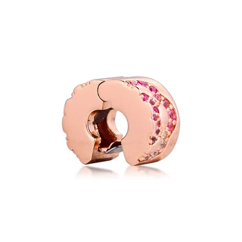 925 Sterling Sølv plted Rose Guld Pink Fan Mønster Spacer Klip Charms Passer Oprindelige Armbånd Metal Perler til smykkefremstilling