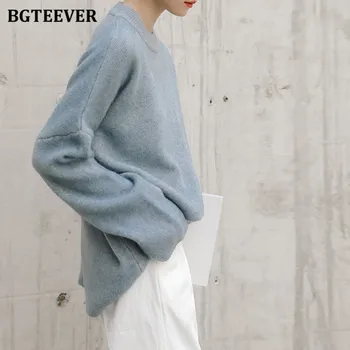 BGTEEVER Efterår og Vinter Varm Løs Kvindelige Strikkede Pullovers Afslappet O-hals Kvinder Solid Sweater Jumpere 2020 Strik Femme