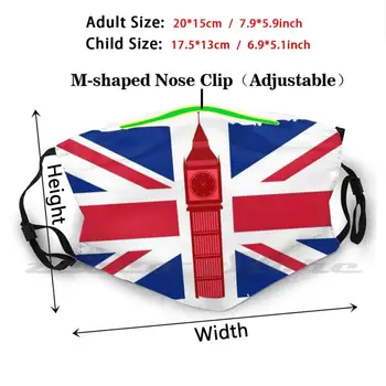 Big Ben Flag Vaskbar Tendenser Tilpasset Pm2.5 Filter Maske, London, England, Storbritannien Big Ben Og Themsen Westminster Abbey Regn
