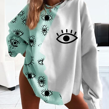 Eye Mønster Print Harajuku Kvinder Hættetrøje Sweatshirt 2020 Efteråret Pullover Med Lange Ærmer Toppe Sexet O Hals Patchwork Smarte Sweatshirts
