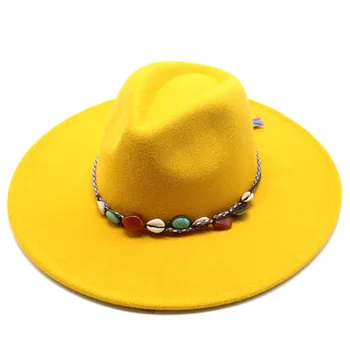 Fedora hatte til kvinder 9,5 cm store randen solidt reb, bælte klassiske elegante britiske jazz caps vinter efterår hvid rød følte hatte til kvinder