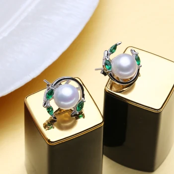 FENASY Emerald bryllup smykker pearl øreringe,green, gemstone stud øreringe,2018 nye øreringe til kvinder,925 sterling sølv