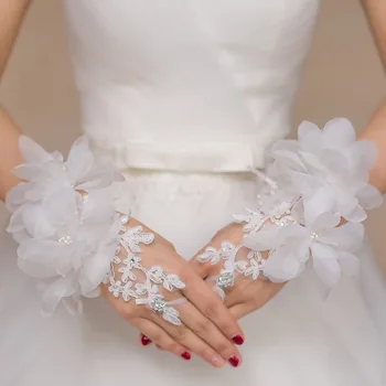 Fingerløse Brud Handsker Korte Ægteskab Binde Blonder Blomst Handsker Kvinder, Brudekjoler Tilbehør