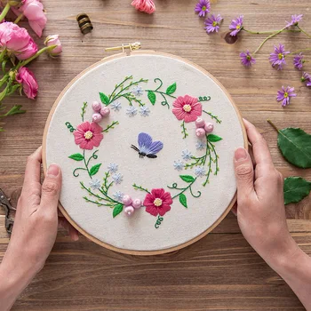 Flower Mønster er Let DIY-Broderi-Kit til Nybegynder Håndlavet Håndarbejde korssting Syning Væg Kunst Maleri Hjem Indretning