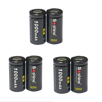 Gratis forsendelse 6stk Soshine 18350 Li-ion-batteri 3,7 V 1000 mah genopladeligt batteri