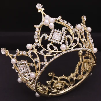 Guld Farve Pearl Krystal Brud Crown Prince Bryllup Hår Smykker, Hårbånd Ornament Rould Tiara Krone Fashion Kvinder Tilbehør