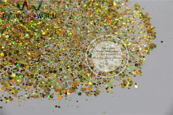 H21514-145 Holografisk Guld Farve Mix Størrelse Glitter Hex Pailletter til Neglelak Akryl,DIY supplies1pack=50g