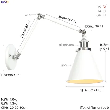 IWHD Justerbar Loft-Stil Retro LED-Væg Lys Inventar Wandlampen Industrielle Edison Væg Sconce Applique Murale Armatur