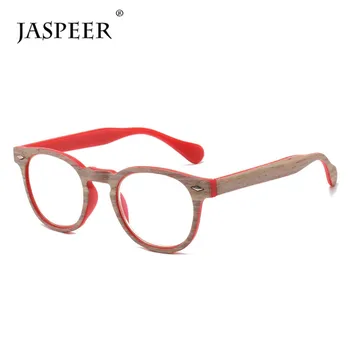 JASPEER Retro Anti Blå Briller til Læsning Kvinder med Dobbelt Anvendelse Vintage Træ-Farve Billeder Runde Mænd Presbyopic Briller +150 +200