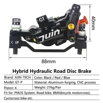 Juin Tech GT-S Hybrid Hydraulisk Vej skivebremse Sæt Ultralet Cykel Disc Brake Caliper 4 Stempler Road Bike Bremse Caliper