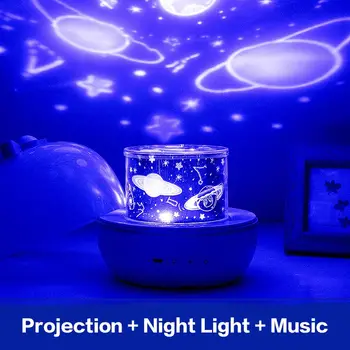 Julegave, multi-funktion projektor lampe, musik boks, USB-stjernede romantisk roterende atmosfære, osv. night light