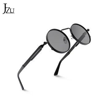 JZU Vintage Mænd Solbriller Kvinder Retro steamPunk Stil Round Metal Frame Farverige Linse solbriller Mode Eyewear oculos