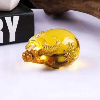 K9 Crystal golden Ko Figurer Figurer Glas Animal Pet Miniature Hus Indretning Fengshui Kunsthåndværk Sød Pynt Børn Gaver