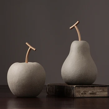 Keramiske pære og æble, ornamenter på moderne minimalistisk hjem, indretning, kreative frugt pynt stue kabinet vin, boligindretning