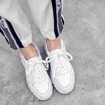 Krazing pot 2020 fuldnarvet læder platform streetwear superstar snøre rund tå hvide sneakers fritid vulkaniseret sko L97