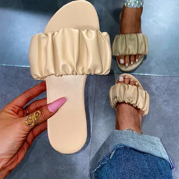Kvinder Sandaler 2021 Nye Sommer Sko Kvinder Flade Sandaler Plus Size Plisserede Sandalias Mujer Klip-Klappere Afslappet Strand Tøfler Kvindelige