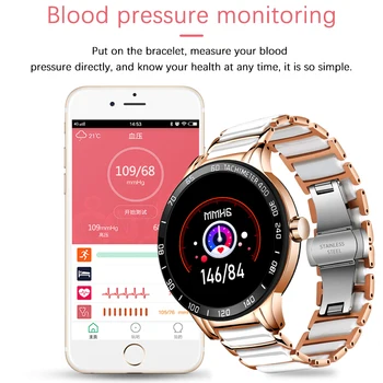 LIGE Kvinde, smart ur Reloj Inteligente puls, Blodtryk Fitness Tracker Keramisk Rem Ure Vandtæt Smartwatch