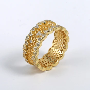 LouLeur 925 sterling sølv honeycomb ringe, guld farve zircon mode 925 sølv ringe for kvinder bryllup smykker til charms