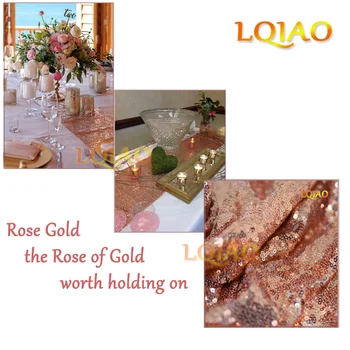 LQIAO 3MM Paillet bordløber Glitter Rose Gold Tabel Flag Part, der Leverer Stof Indretning Til Hjemmet Bryllup, Fødselsdag, Baby Shower
