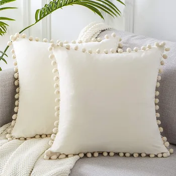 Moderne Hvid Gul Solid Velour pudebetræk Med Kvaster 45X45 for Sofa Sofa Bed Dekoration Smide Pude Dækker Sager, der er