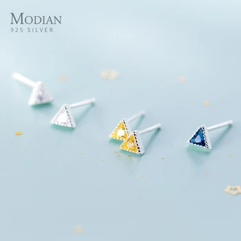 Modian Mode 925 Sterling Sølv Geometriske Trekant 3 Farve Lille Stud Øreringe til Kvinder Korea Stil Ear Pin Fine Smykker Gave