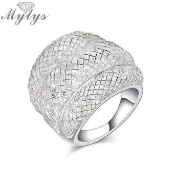 Mytys Mærke Mode Sølv Wire Mesh Net Fyldt Krystal Bryllup Part Ringe til Kvinder Nye Design Gave Gratis Fragt R1830