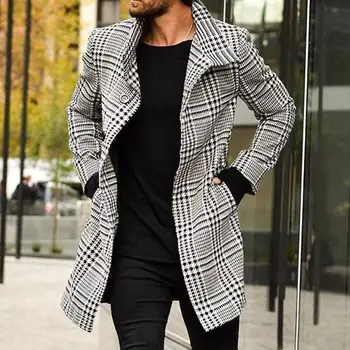 Mænd ' s Uldne Vindjakke Designer Plaid Revers, Enkelt-Breasted Jakke 2020 Mandlige Brand Outwear Lange Ærmer Luksus Midt-Længde Frakke