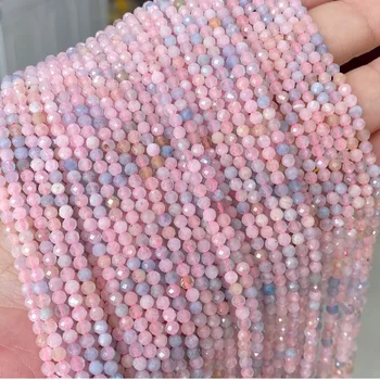 Naturlige Beryl morganite farverige 3 mm facetslebet runde perler uden behandling charme Smykker at gøre perle DIY kvinder Armbånd halskæde