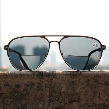 Overgangen Solbriller Fotokromisk Bifokale Briller til Læsning Mænd Optisk Langsynethed Metal Ramme Luftfart briller UV400