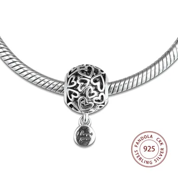 Passer til Pandora Armbånd Sølv 925 Oprindelige Gennembrudt Kærlighed Hjerte Charm Perler for Kvinder DIY Smykker at Gøre Charmsy