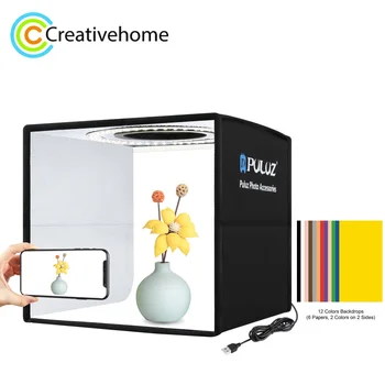 PULUZ 25cm Folde Softbox Foto Studio Portable LED Photobox Ring lyskasse er igang med 12 Farver Foto Baggrund
