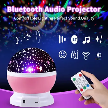 Romantisk stjernehimmel Projektor LED Nat Lys med Fjernbetjening USB-Opladning, Bluetooth Audio Projektion Lys Projektor