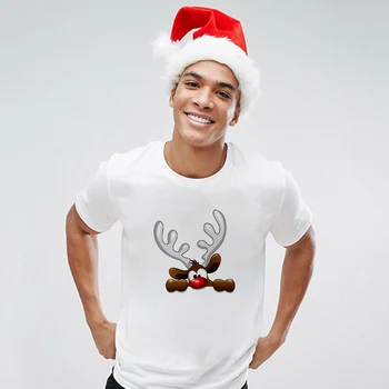 Sød rådyr med Jul Hat, T-Shirt Mænd Mode Glædelig Jul Harajuku T-shirt Hvid Egnede til Alle Sæsoner Tshirt Overdele