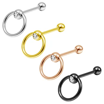 T Shape Top Straight Barbell Tunge Piercing Ring 14G