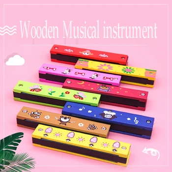 Træ-musikinstrumenter til Børn Tegnefilm 16-Hullers Mundharmonika Træ Musik Tidlig Pædagogisk Legetøj for Børn, Pige, Dreng Gave