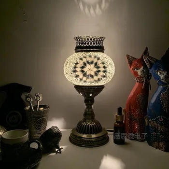 Tyrkisk mosaik aroma bordlampe vintage art deco-Håndlavede lamparas de mesa Glas romantisk bed lys lamparas con mosaicos