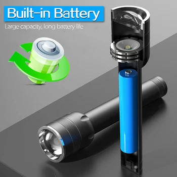 USB-Genopladelig Lommelygte med Power Bank Indbygget Batteri Fakkel Vandtæt Lommelygte Bærbare Udendørs Camping Lommelygte